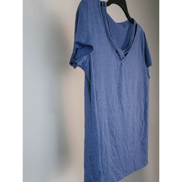 Women's Blue V-Neck Short Sleeve Top L - Picture 4 of 8